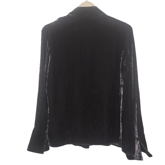 J. Jill Crushed Velvet Silk Blend Pintuck Button Down Size Large - Picture 2 of 8